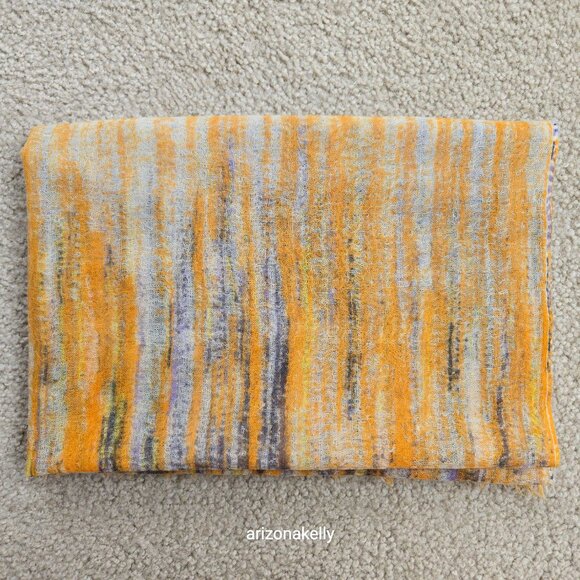 Lightweight Wool Scarf Streaked with Purple & Yellow - Picture 11 of 11